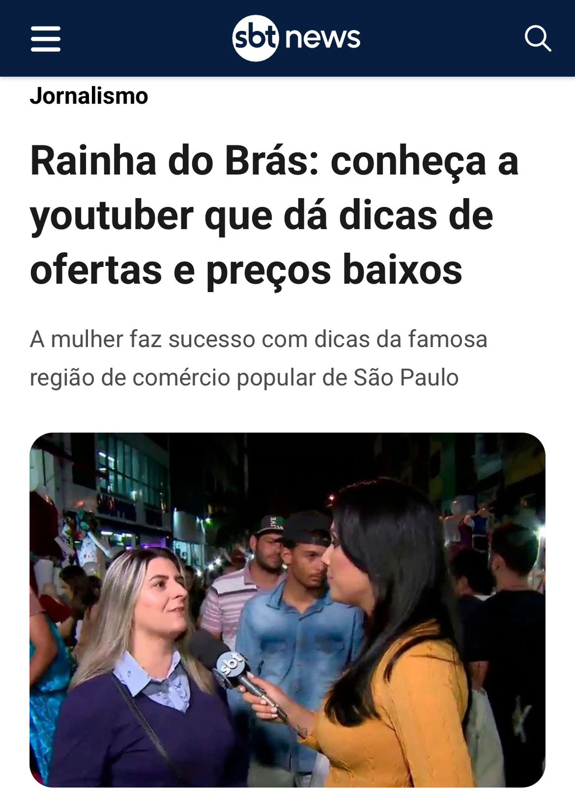 Matéria sobre Ruama Melo na SBT News